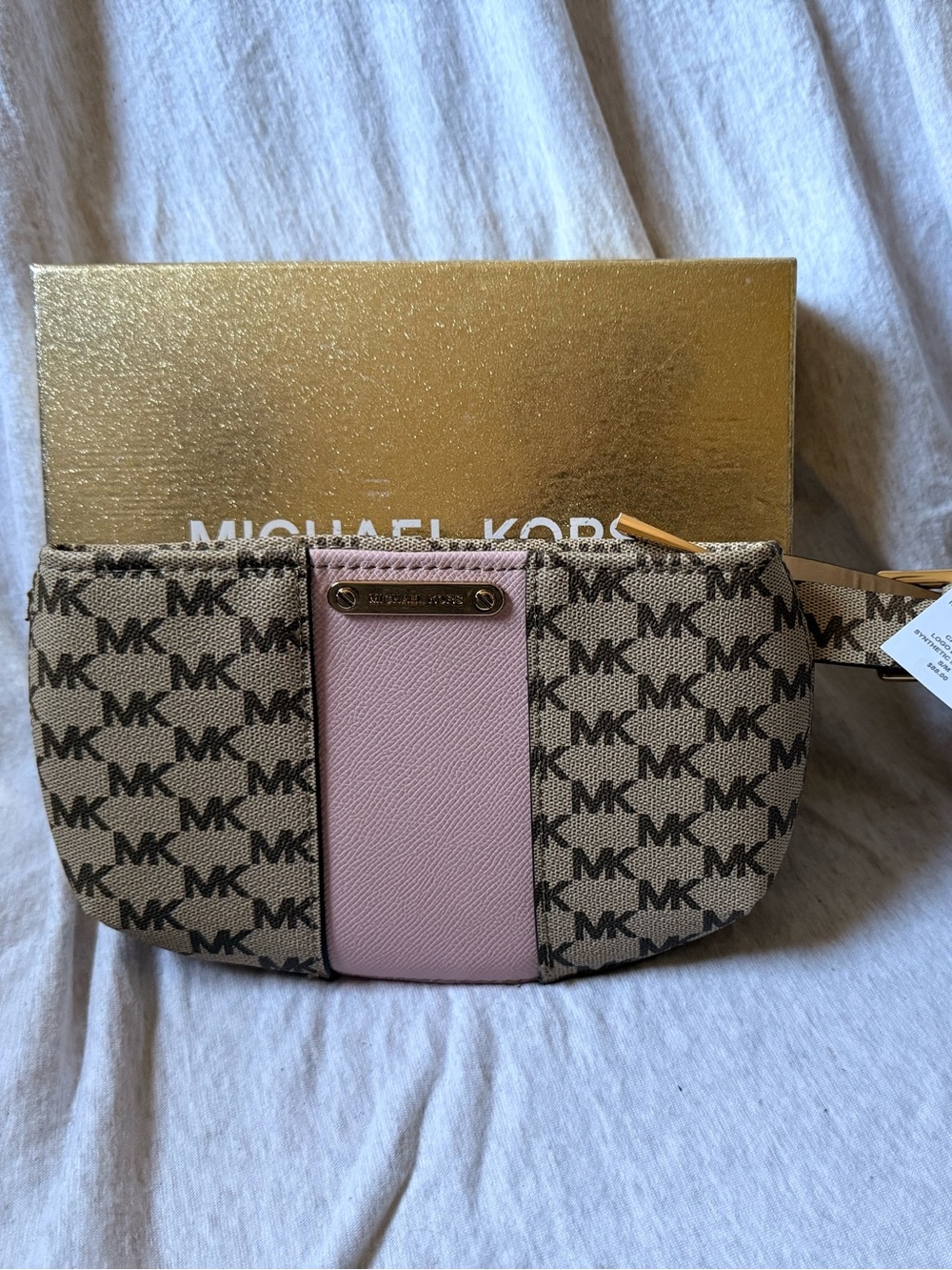 Michael Kors Beige Brown Pink Signature Belt Bag